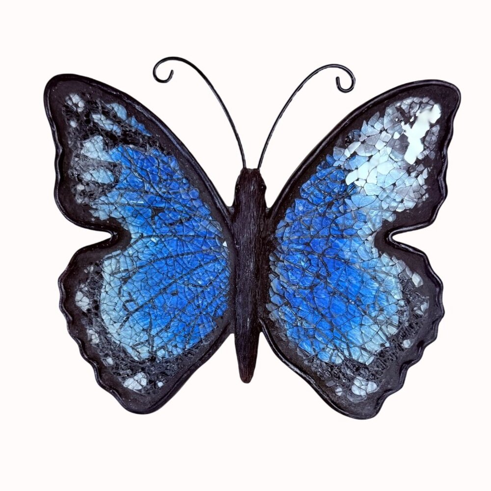Blue Mosaic Butterfly Decor Freestanding Sculpture Indoor Outdoor Home Patio